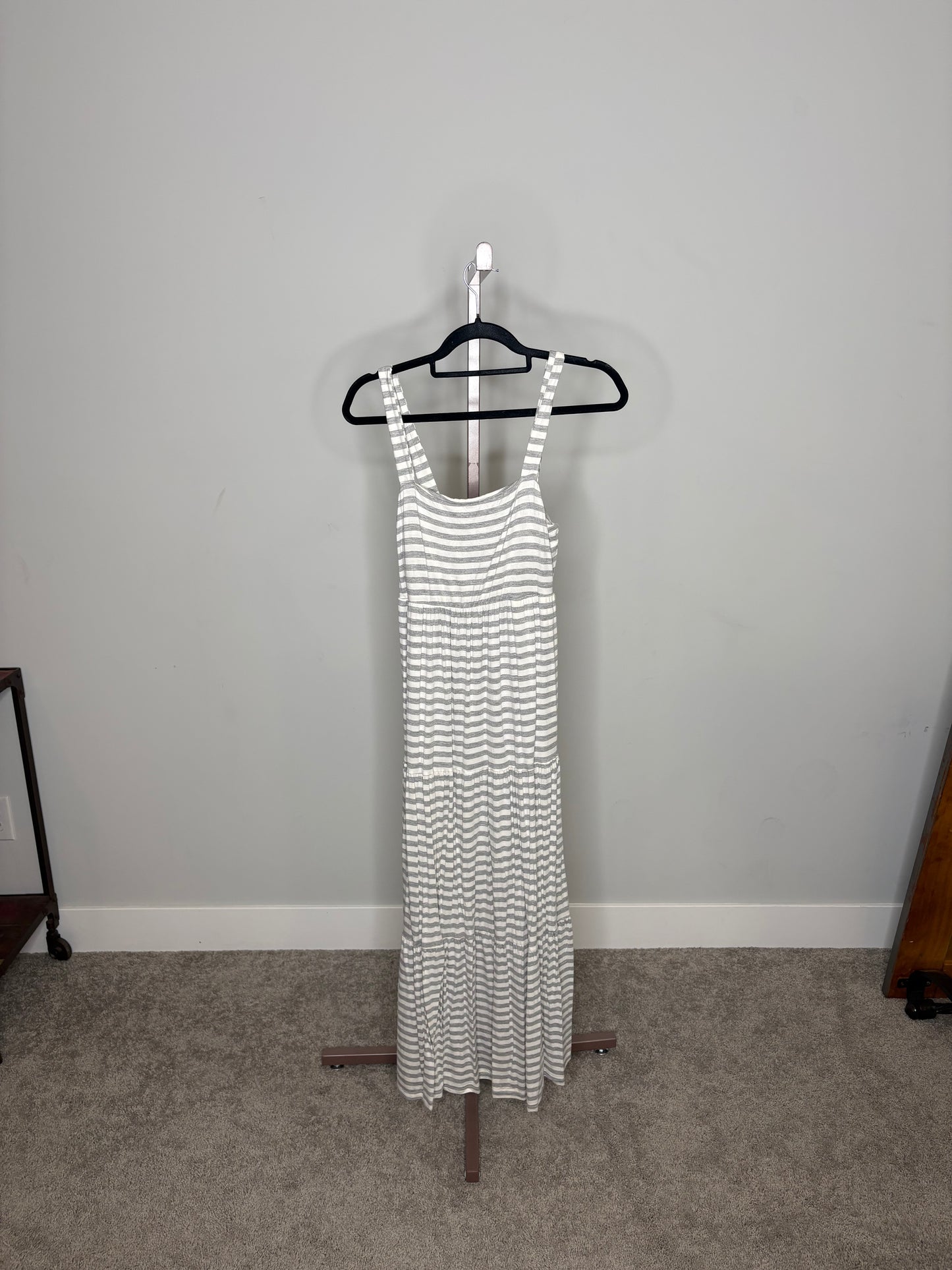 grey and white cotton maxi dress