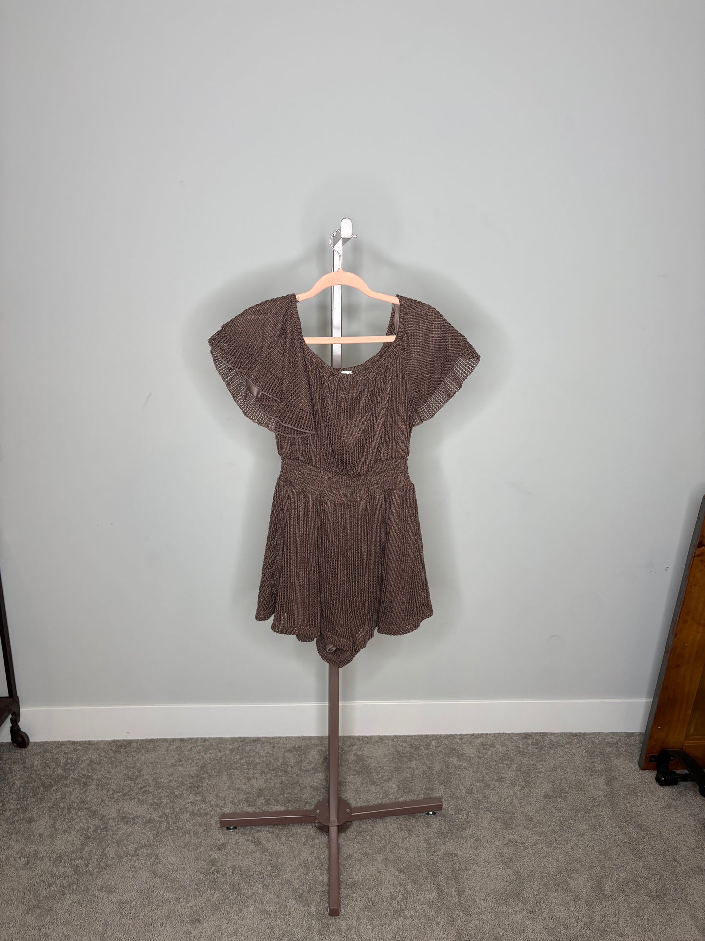 brown off the shoulder romper