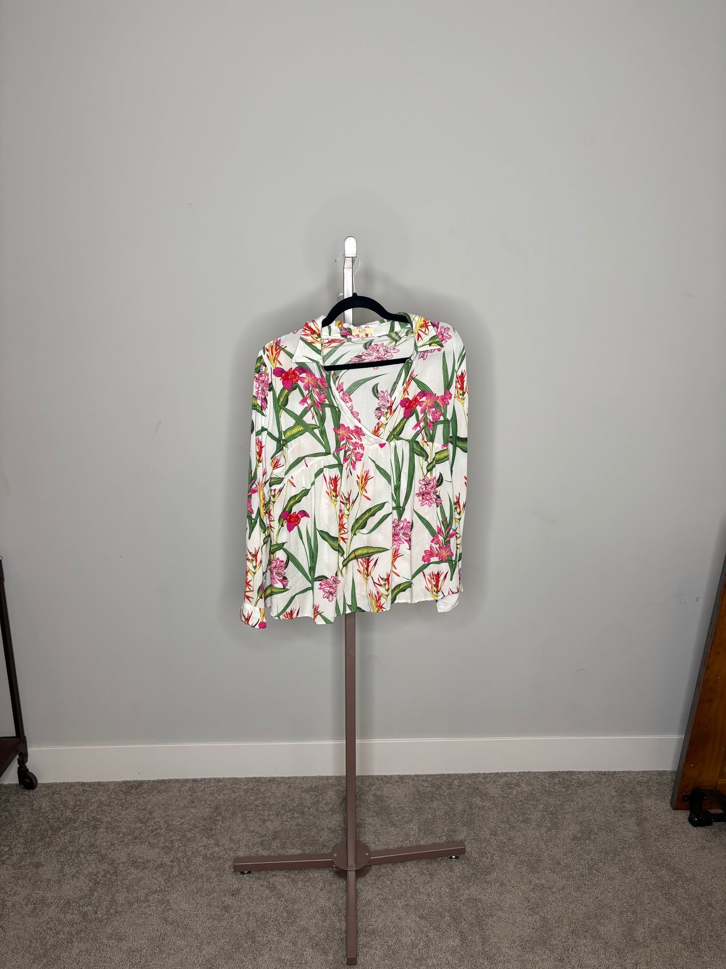 white floral button up