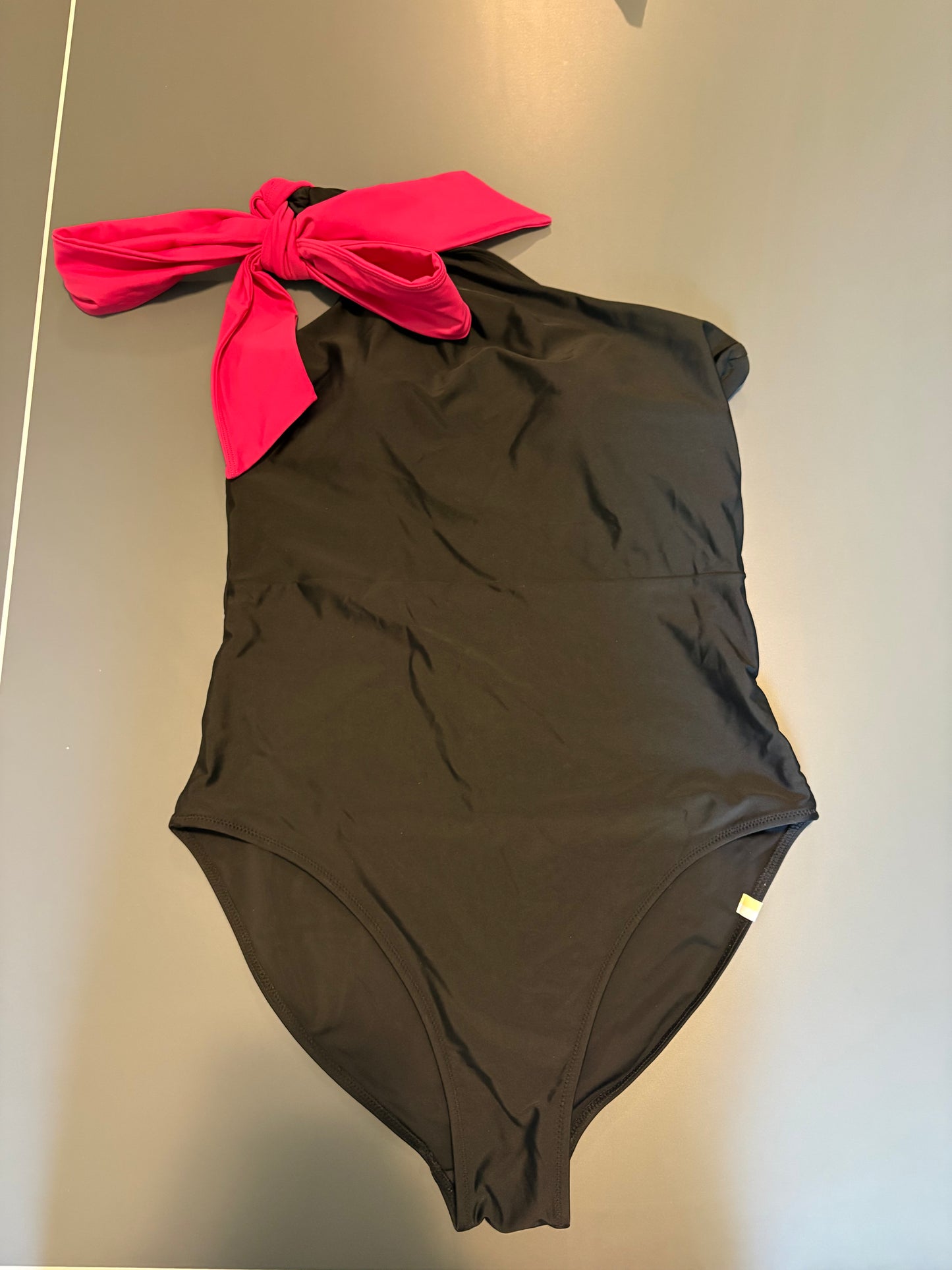 designer Summer Salt black one piece bathing suit with pink bow