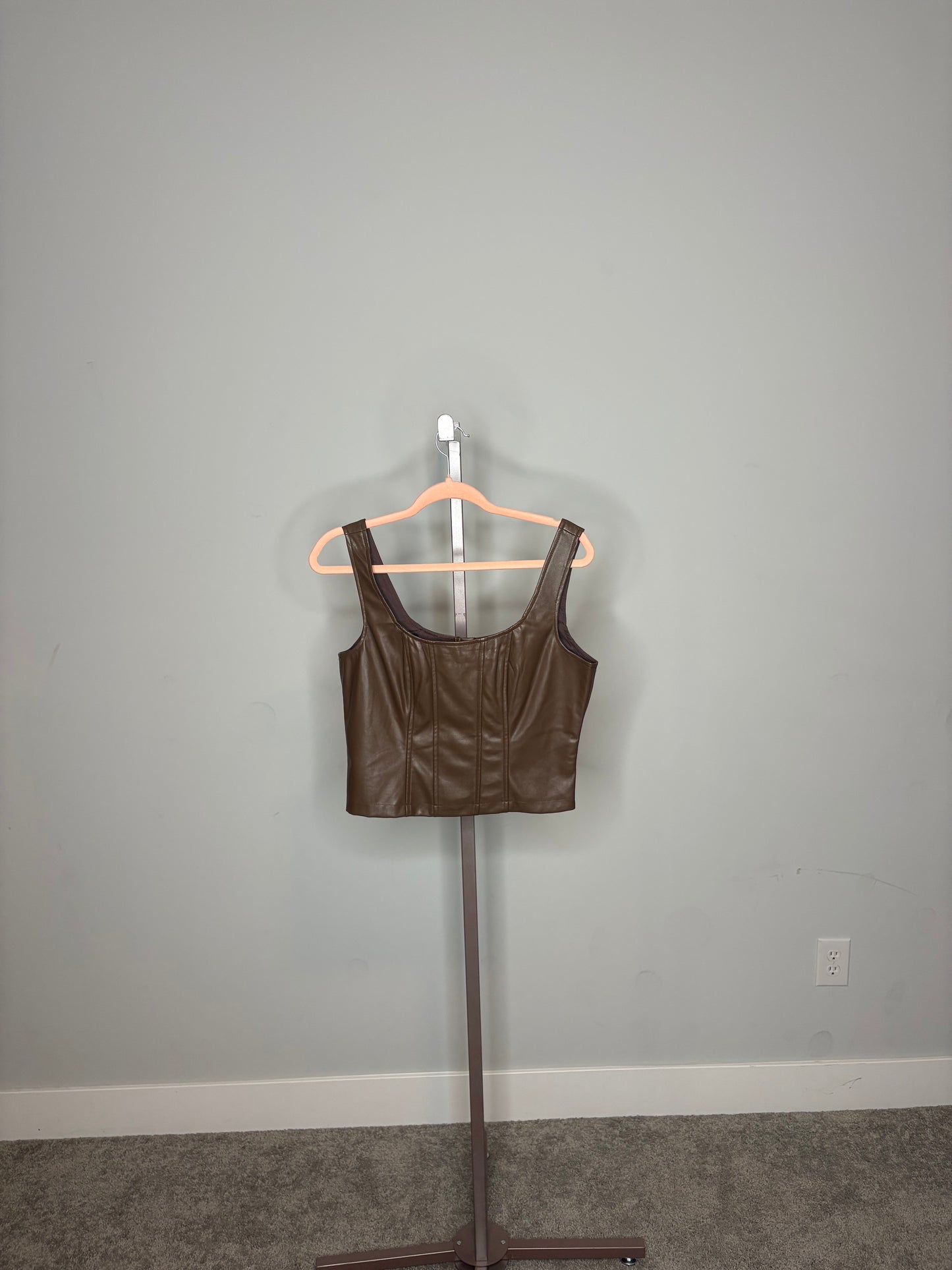 brown leather vest top
