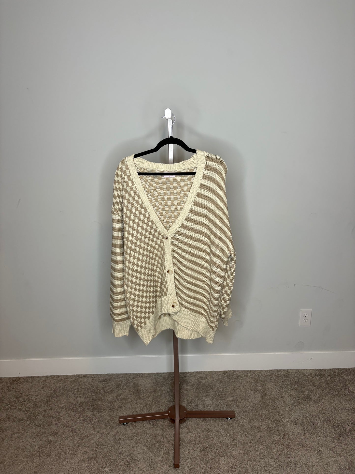 tan and cream button up cardigan