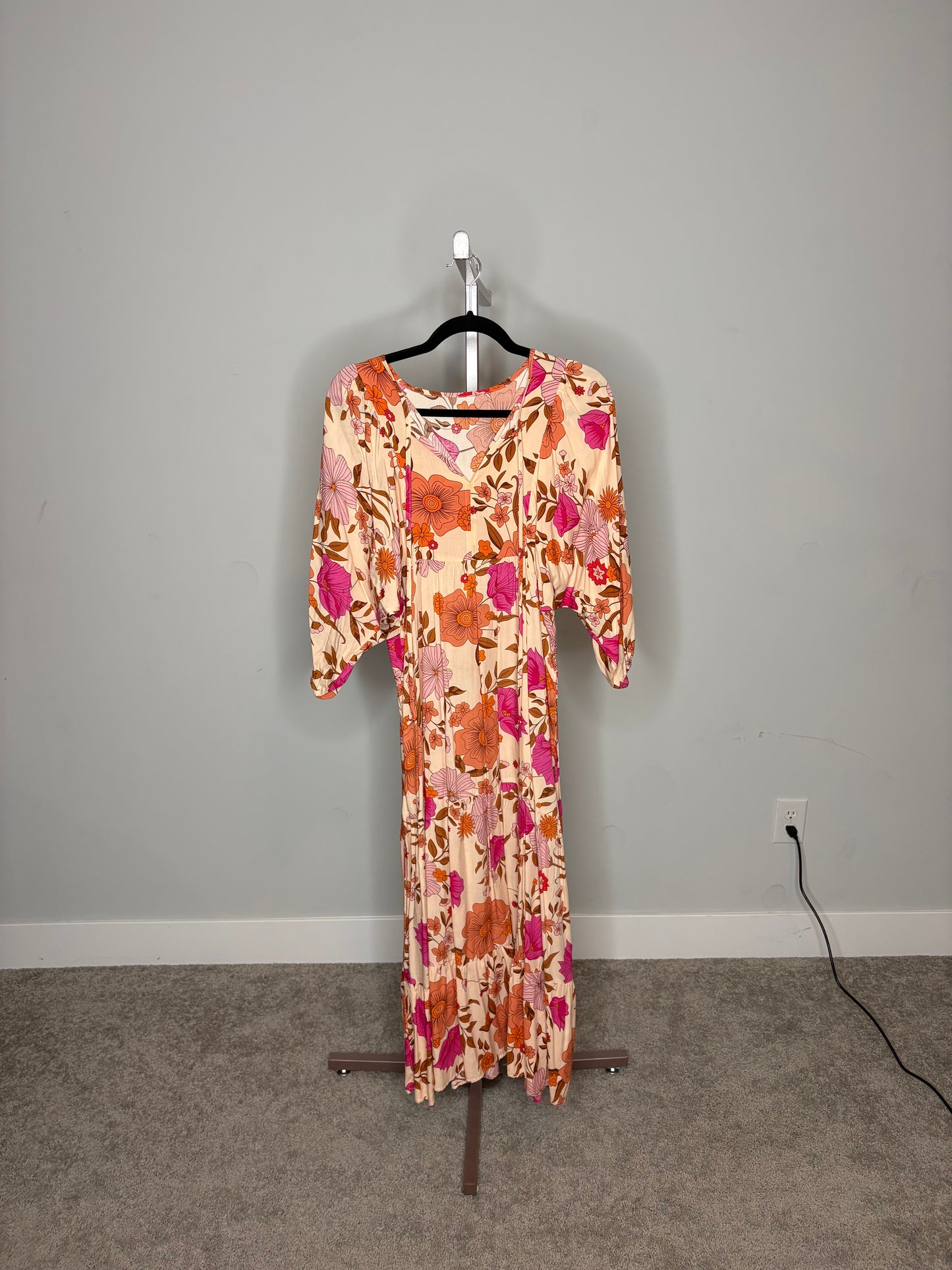 orange floral design boho dress