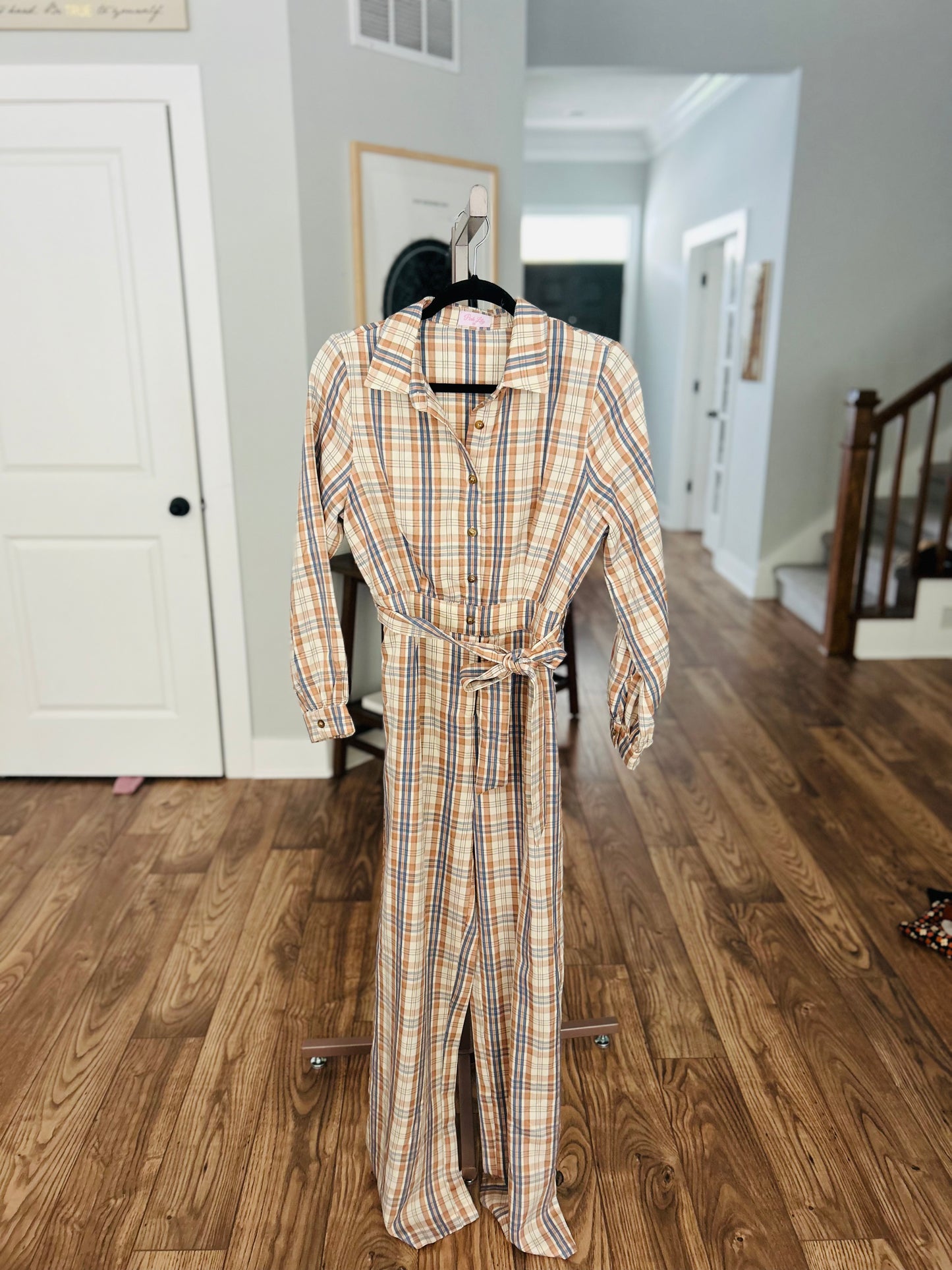 Brown Plaid Jumpsuit