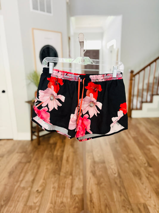 Black and Red Floral Athletic Shorts