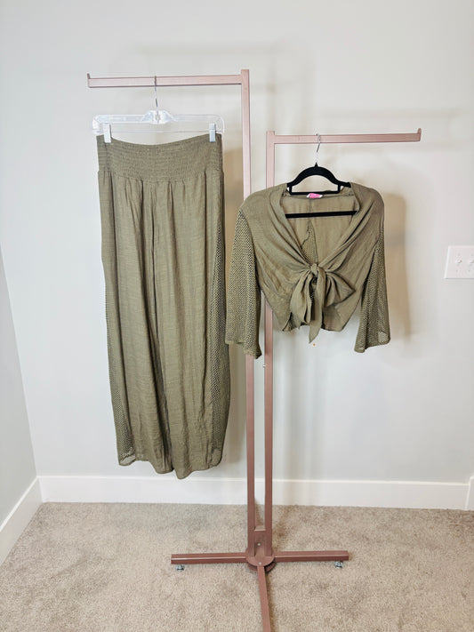 Army Green Pants and Tie Top Set