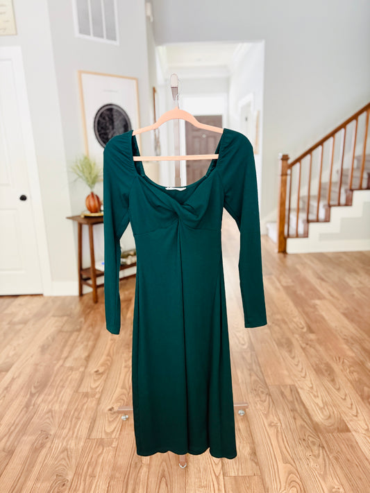 Dark Green Ribbed Midi Dress