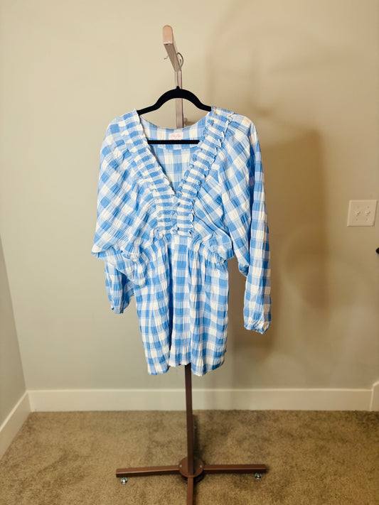 Blue and White Checkered Mini Dress