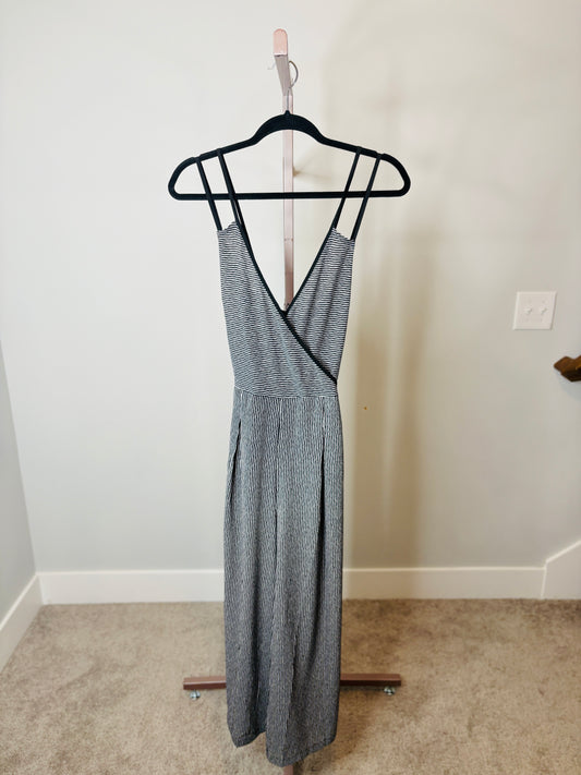 Black Striped Crossover Jumpsuit