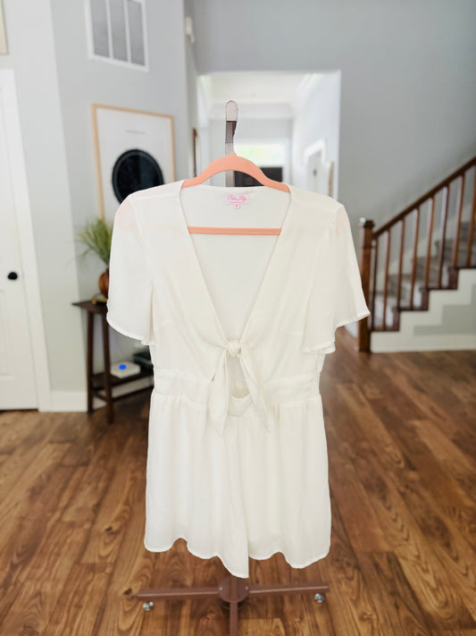 White Front Tie Coverup Romper