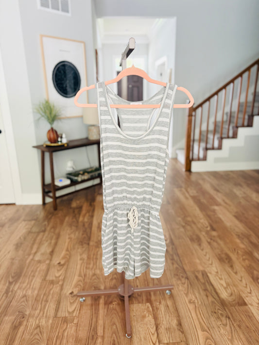 Grey and White Striped Romper