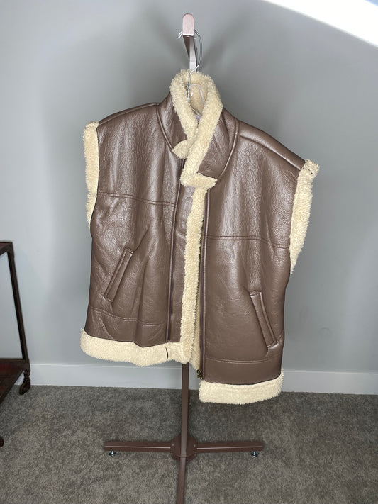 Brown Faux Leather Furry Vest