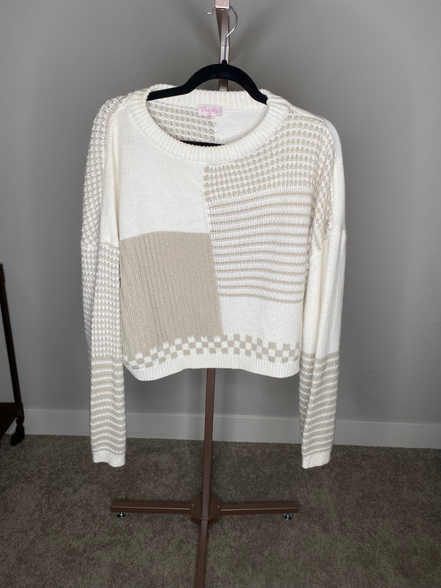 White and Beige Pattern Sweater