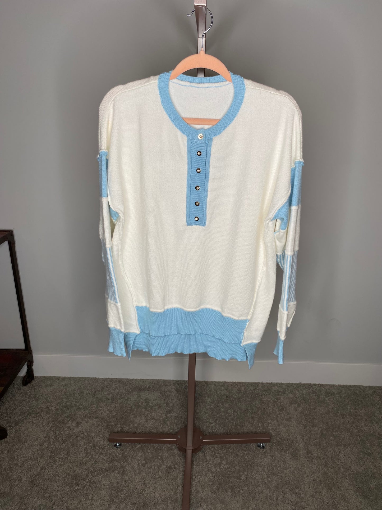 White and Baby Blue Striped Sweater