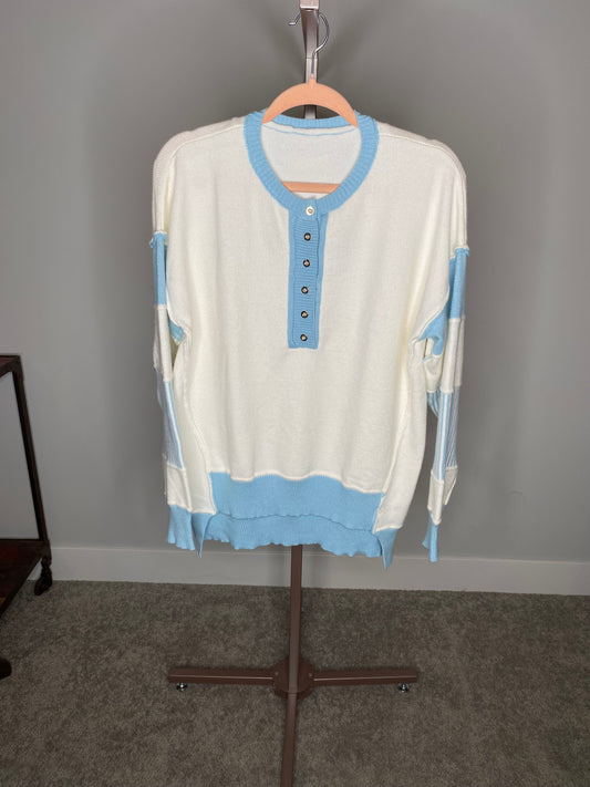 White and Baby Blue Striped Sweater