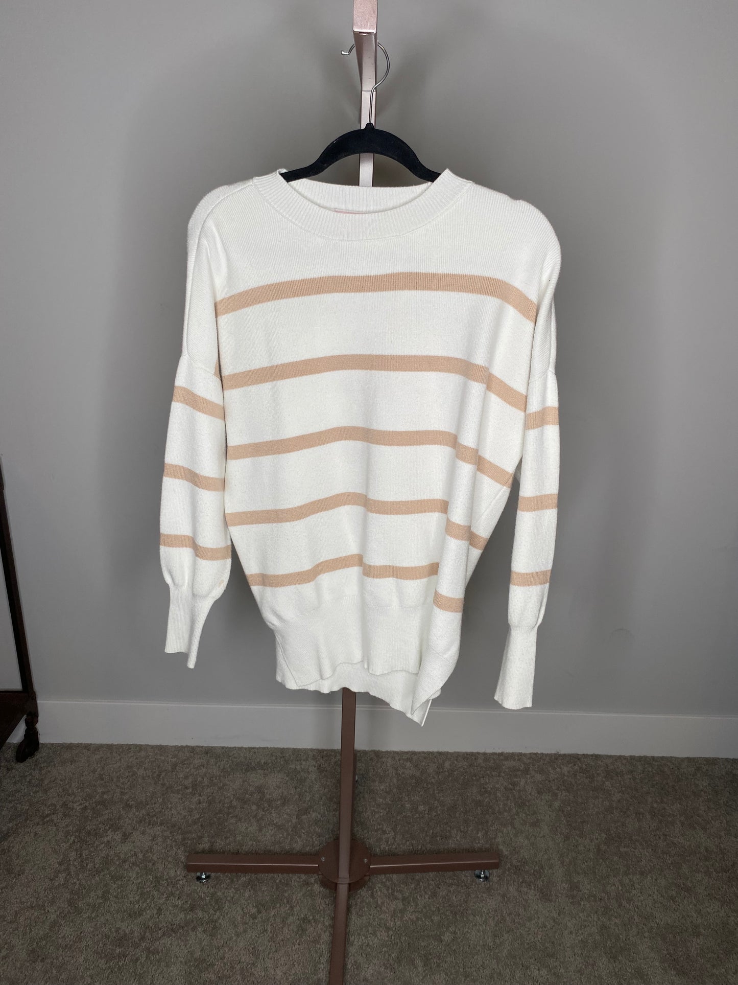 White and Tan Striped Sweater