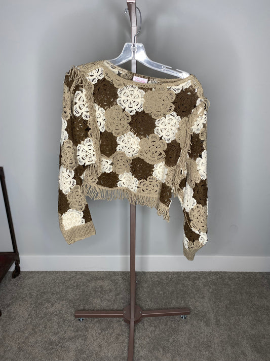 Brown and White Flower Knit Sweater