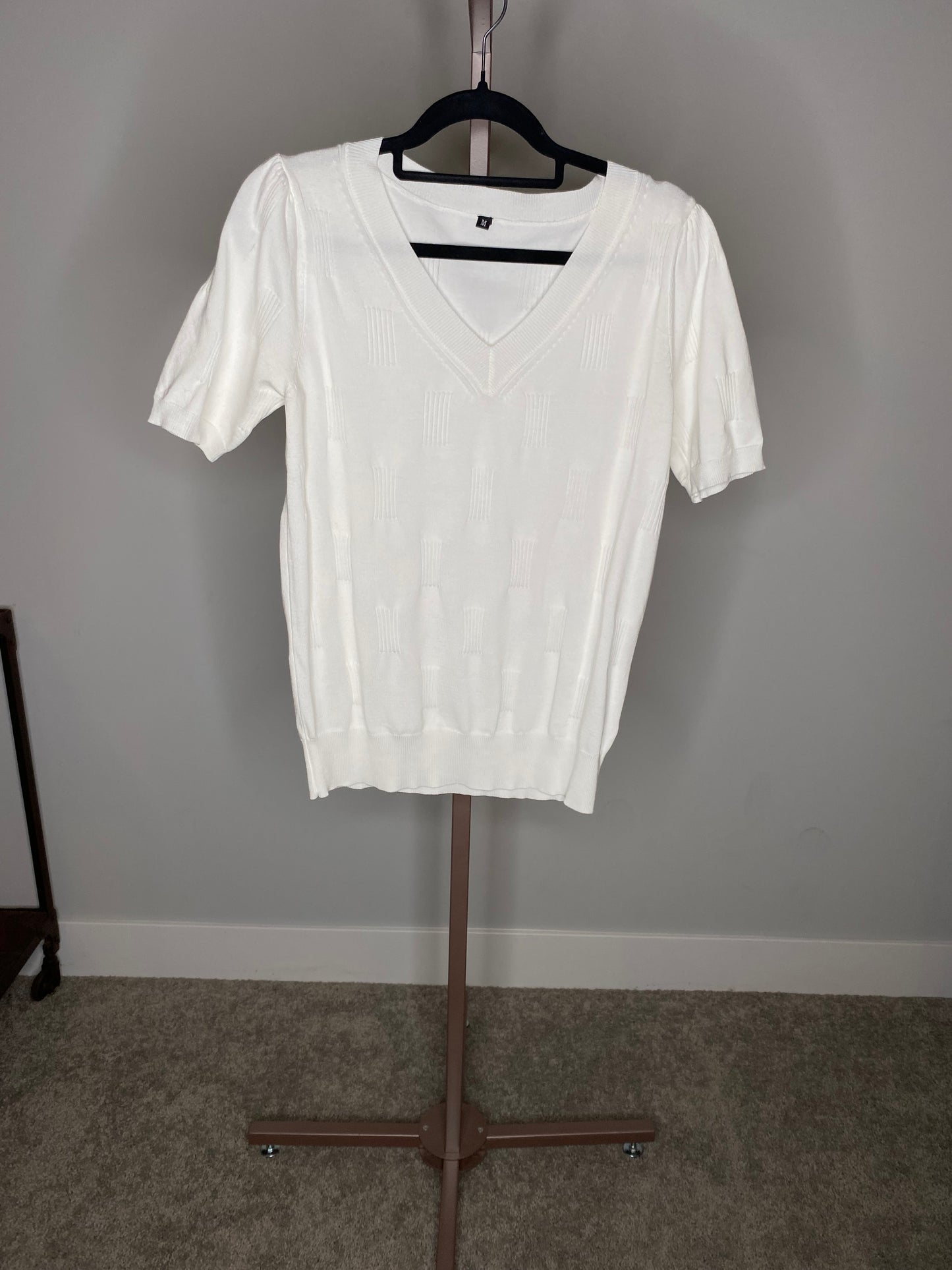 White V-Neck Short Sleeve Top