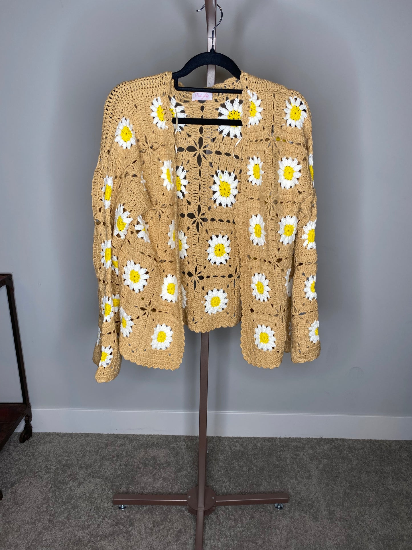 Tan Sunflower Knit Cardigan