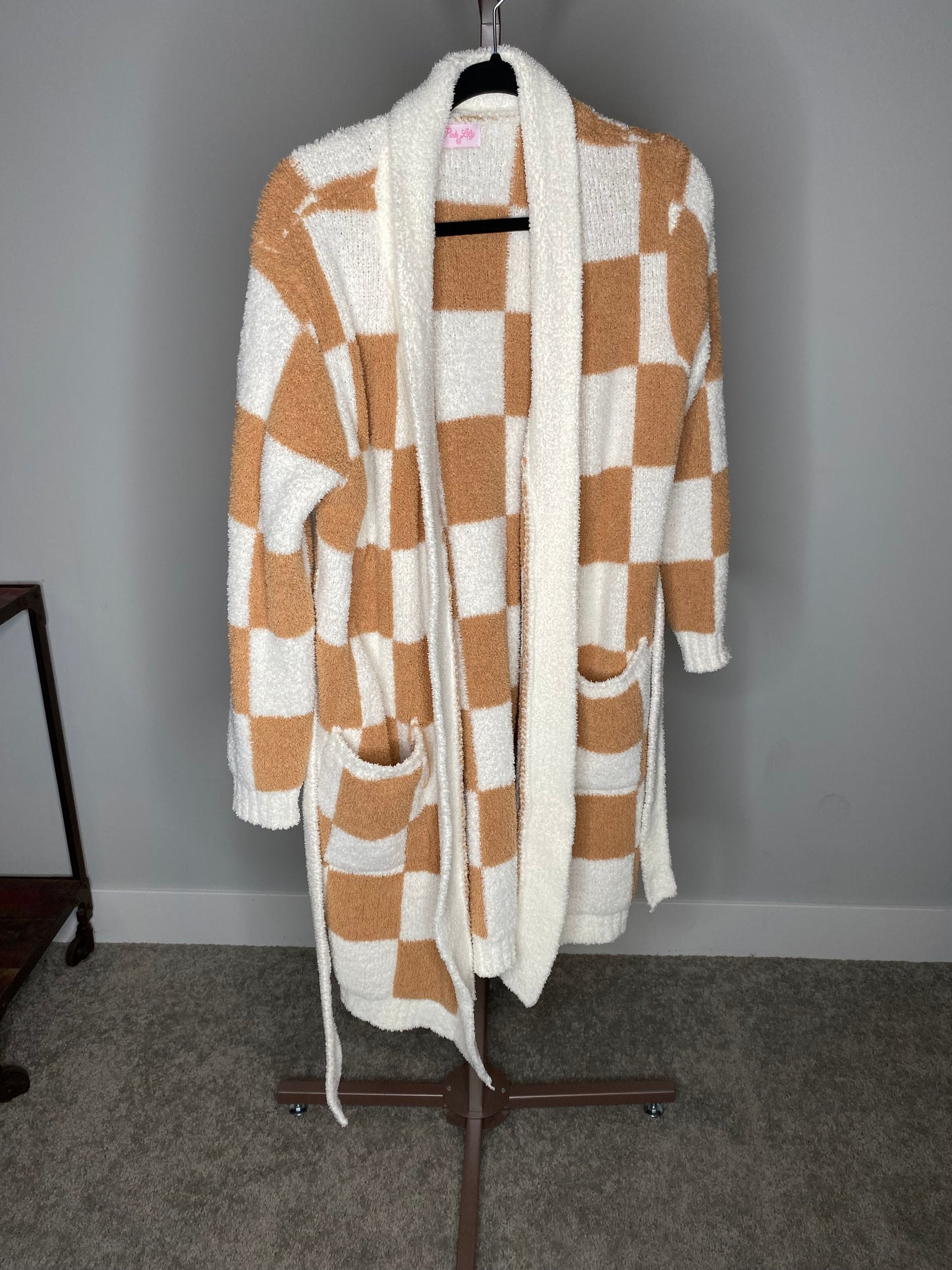 Brown and White Checkered Robe