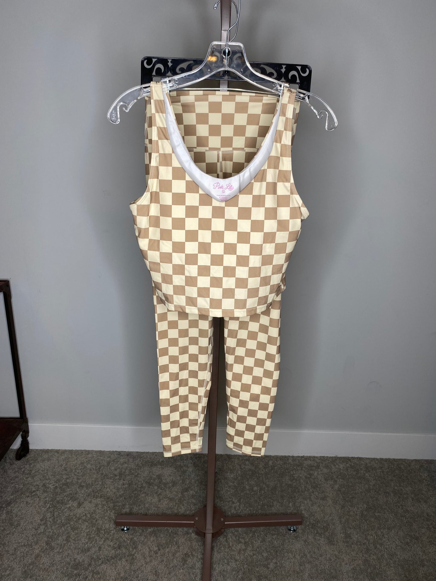 Brown Checkered Athletic Workout Set