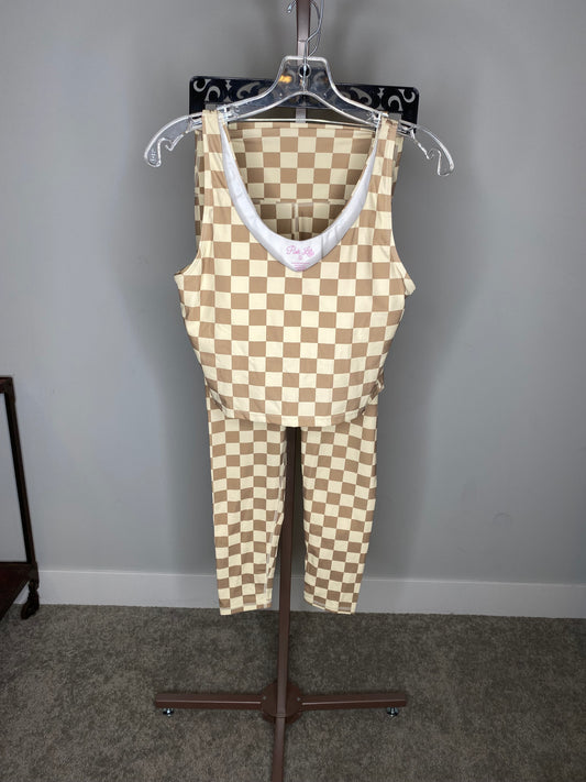 Brown Checkered Athletic Workout Set