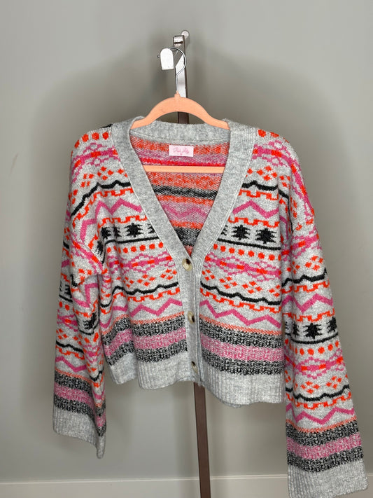 multi colored grey cardigan