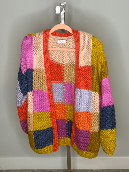 knit checkered cardigan