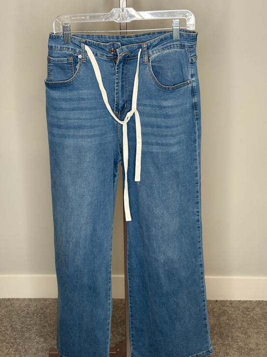 drawstring wide leg jeans