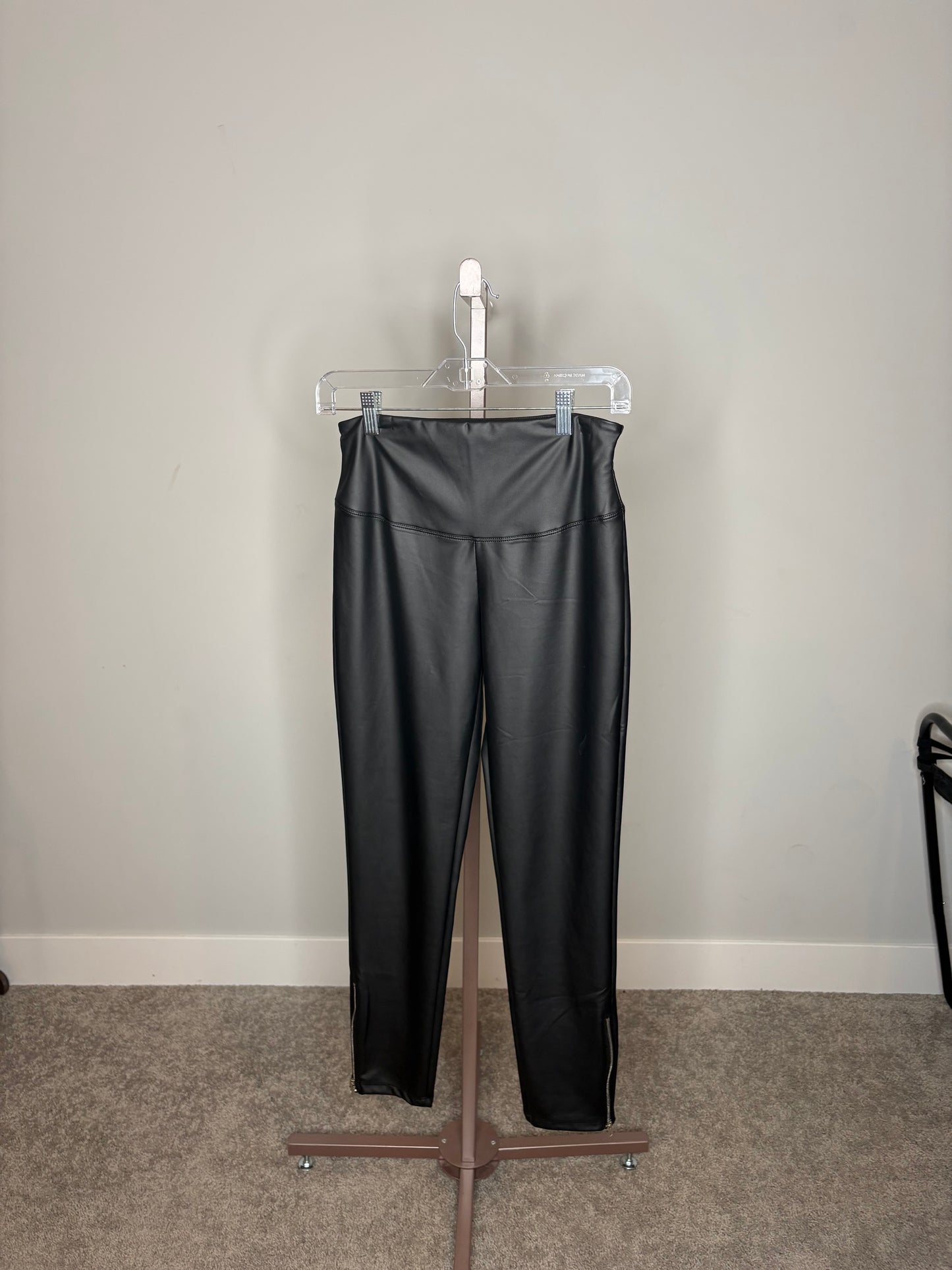 Faux Black Leggings with Ankle Zippers