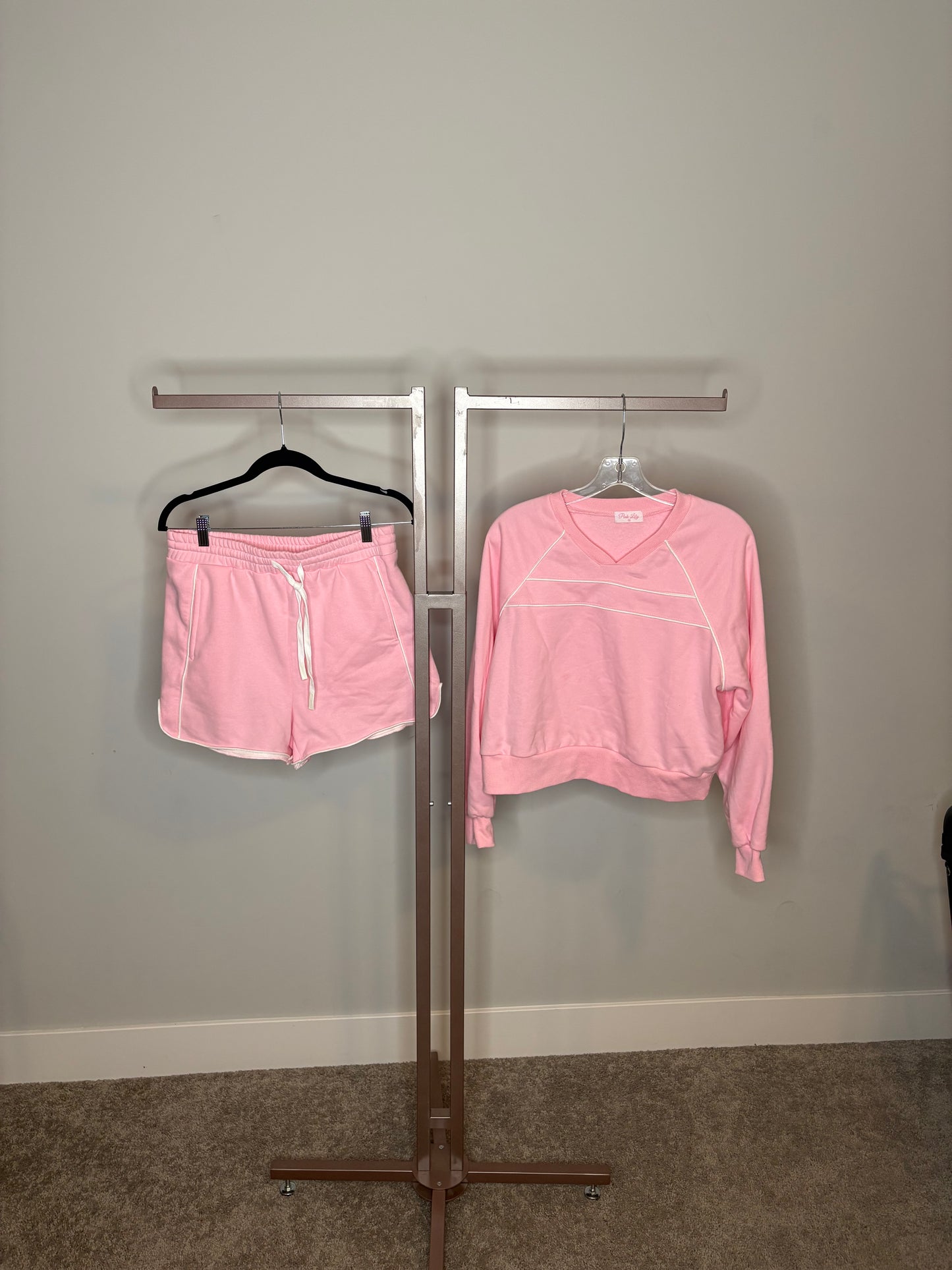 pink shorts and long sleeves set