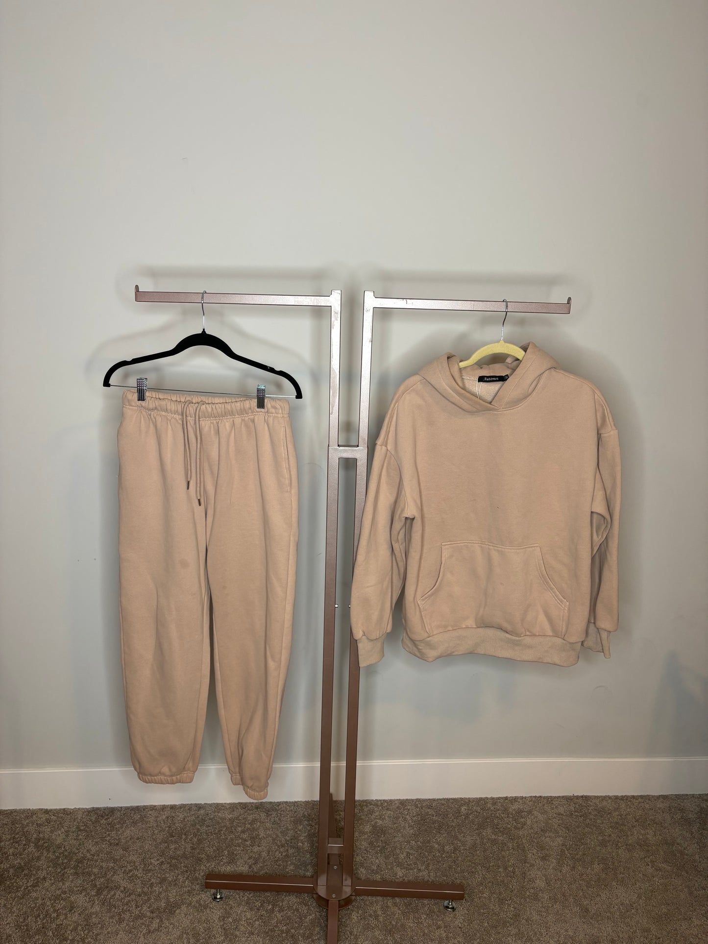 Tan sweatpant and hoodie set