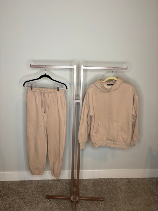 Tan sweatpant and hoodie set