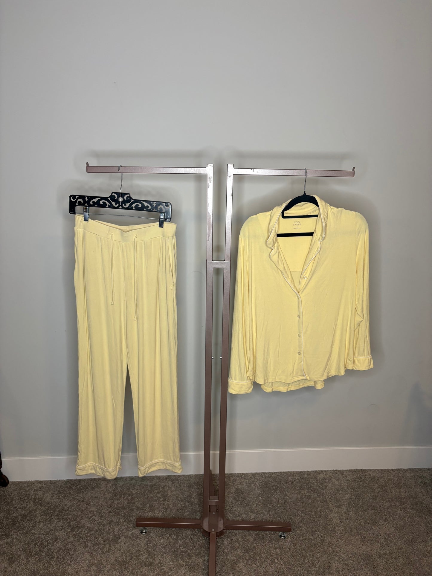 Yellow Cozy Earth Button up sweatpant set