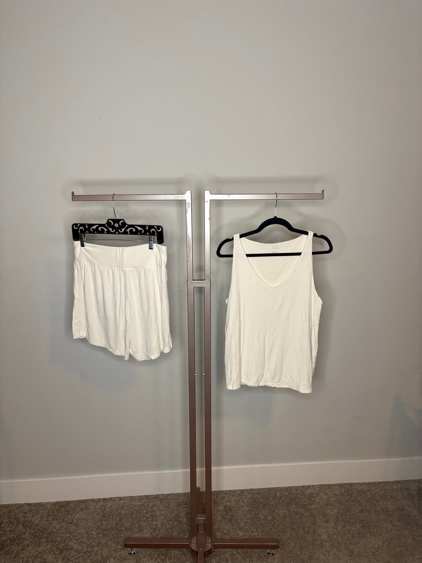 white shorts and v-neck top Cozy Earth set