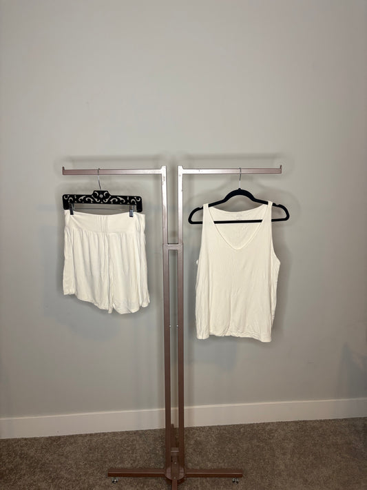 white shorts and v-neck top Cozy Earth set