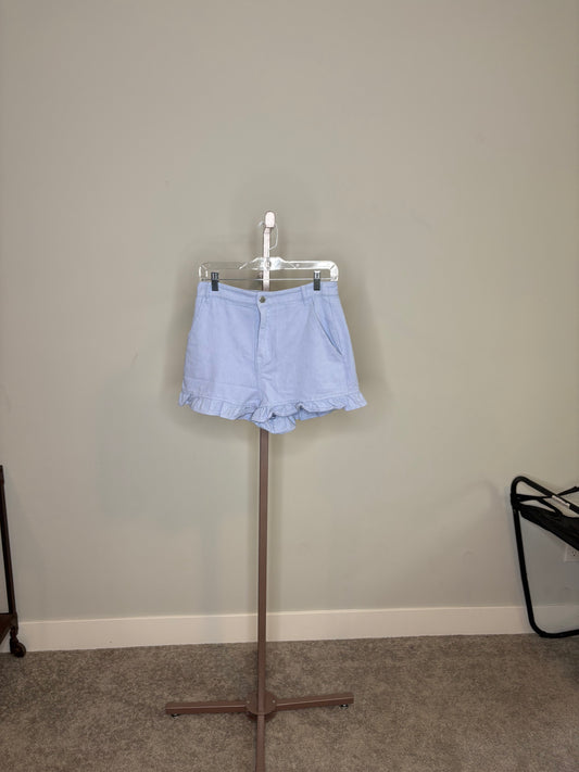 Blue denim ruffle shorts