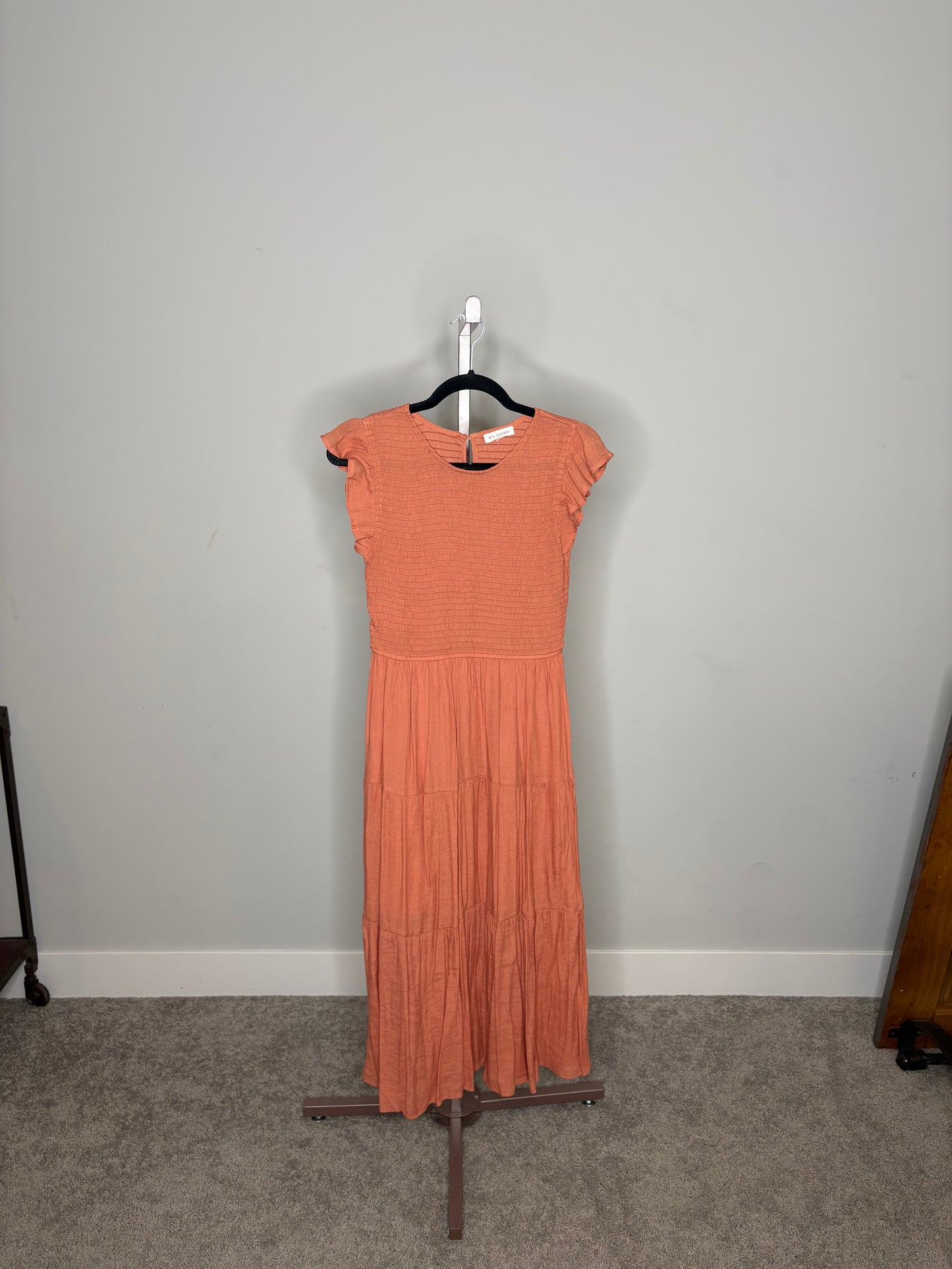 dark peach rouched sundress