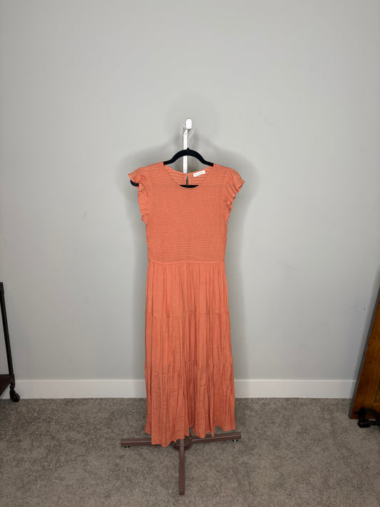 dark peach rouched sundress