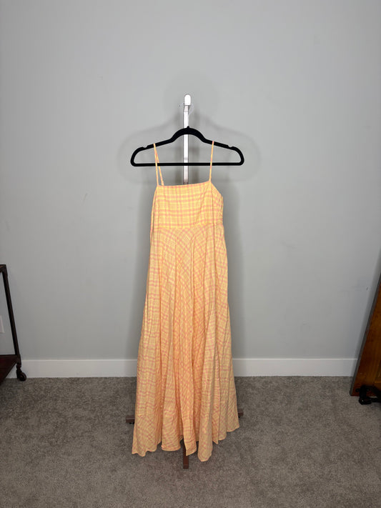 Yellow and pink plaid maxi dress