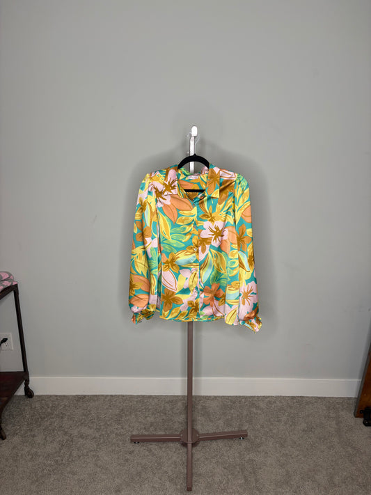 green multicolor floral button up
