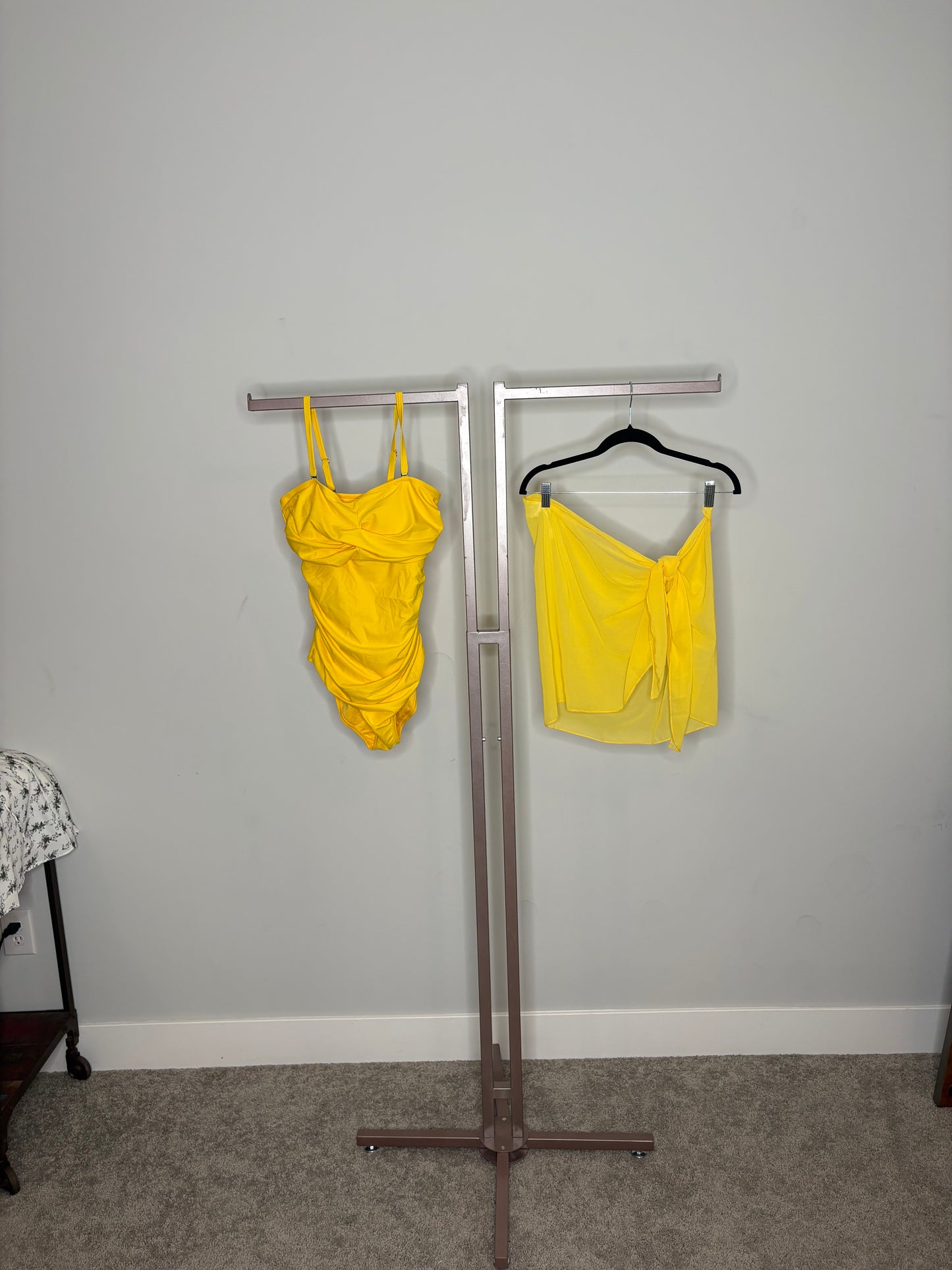 yellow one piece bathing suit with matching cover up