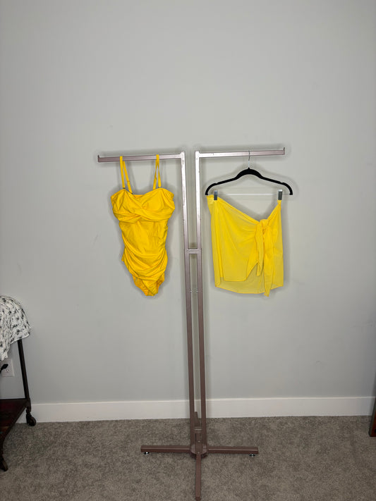 yellow one piece bathing suit with matching cover up