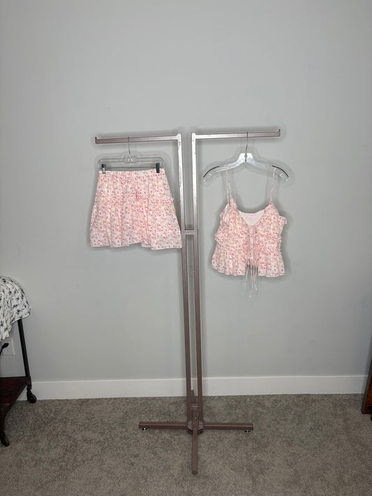 pink and white short and top set