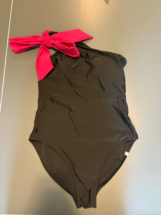 designer Summer Salt black one piece bathing suit with pink bow