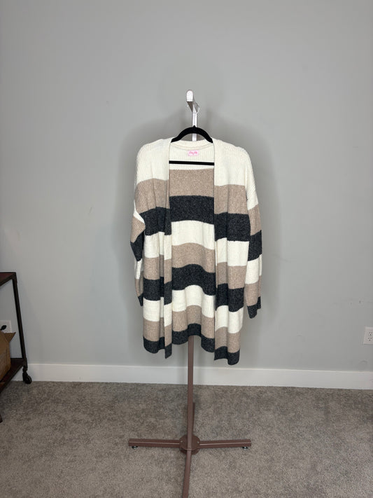 white brown and black cardigan