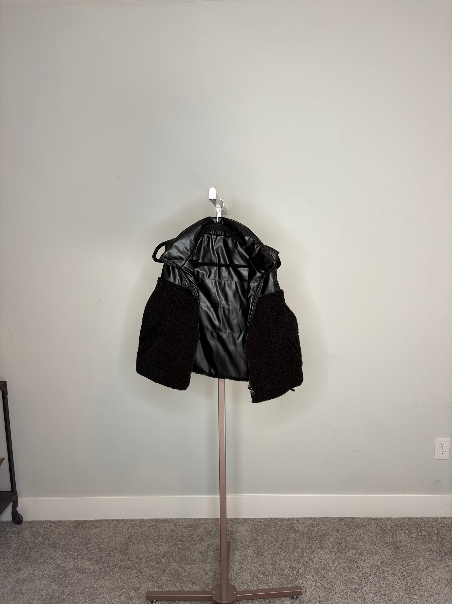 black pleather sherpa vest