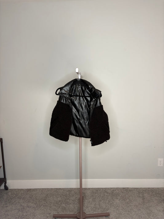 black pleather sherpa vest