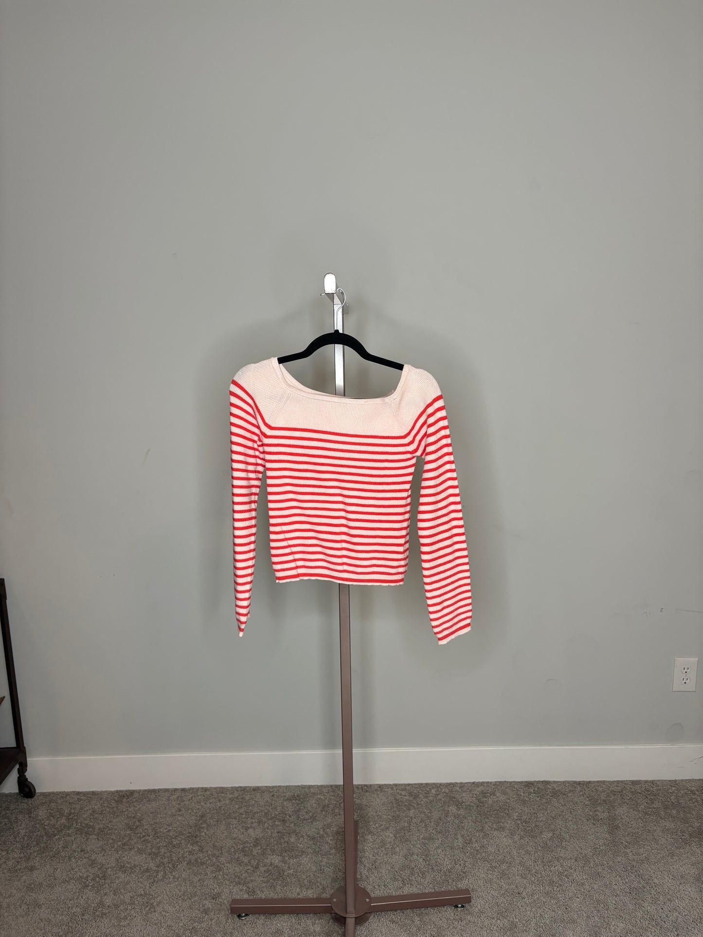 pink striped boatneck sweater