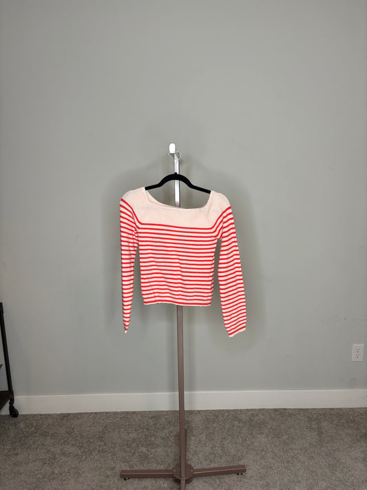 pink striped boatneck sweater